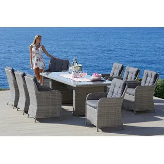 Konifera Garten-Essgruppe »»Menorca«« Set, 8x Sessel, 1x Tisch 230,8x100x75 cm, inkl. Auflagen, Alu, Polyrattan, 25 Stk. tlg. Polyrattan, Aluminium, Tischplatte aus 5mm starkem Sicherheitsglas, grau + grau +, , 78309966-0