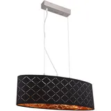 GLOBO Deckenleuchte hängend Hängelampe Esstisch Wohnzimmer Lampe Decke hängend Wohnzimmer, 3 Flammig Stanzungen, Metall Textil schwarz gold, 3x LED 7W 1065lm 2700K, LxBxH 65x25x140cm