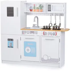 Chipolino Holz-Kinderküche 80 cm LED-Licht Töpfe Waschmaschine Mikrowelle Spüle weiß