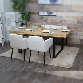 Mendler Esszimmer-Set HWC-L13, 2er-Set Stuhl+Sitzbank Esszimmergruppe Sitzgruppe Esszimmergarnitur, Stoff/Textil - creme-weiß