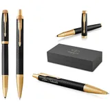 PARKER IM Premium Tintenroller und Kugelschreiber mit Gravur | Premium Stift | Geschenkbox | personalisiertes Geschenk | Jahrestag | Geburtstag (Black/Gold G.C.)