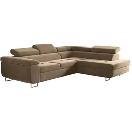 kaiser möbel Ecksofa mit schlaffunktion und bettkasten, Eckcouch ATOM Hellbraun Rechts - Beige