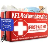 KFZ Verbandstasche nach aktueller Norm 2025 inkl. Beatmungstüchern - Auto Verbandskasten europaweit nutzbar - Erste Hilfe Set neue Norm DIN 13164:2022 (StVO konform)