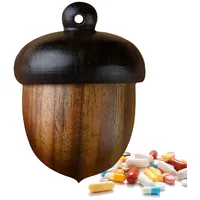 itrimaka Pillendose aus Holz, Pillenbehälter aus Holz, tragbares Pillenetui für die Handtasche, Mini-Organizer in Kiefernnussform für Pillen, Lebertran, Tabletten