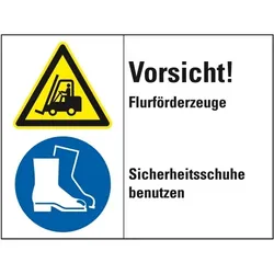Aufkleber I Kombischild Vorsicht! Flurförderzeuge..., gemäß ISO 3864-2, Folie, 200x150mm