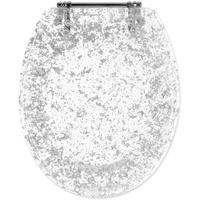 Navaris WC Sitz Toilettendeckel Glitzer - Klodeckel Deckel transparent - Polyresin Toilettensitz 42 x 36 x 4,5 cm - Klobrille einfache Montage