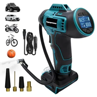 Akku Kompressor für Bosch 18V GBA Akku, 11bar Autoreifen Luftpumpe, 160PSI Tragbare Luftkompressor mit LCD-Display-Manometer, mit 12V Autostromkabel für Auto, Motorrad, Fahrrad, Ball(Ohne Akku)