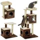 PawHut Kratzbaum 107 cm Katzenbaum mit Katzenhöhle, Bett, Spielball, Katzenkratzbaum mit Sisal-Kratzsäulen, für Katzen bis 5 kg, Dunkelbraun
