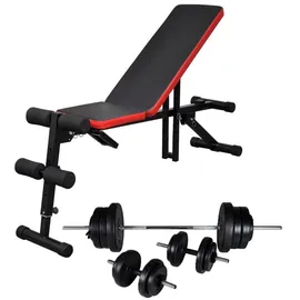 vidaXL Einstellbare Trainingsbank mit Langhantel Kurzhantel Set 60,5 kg