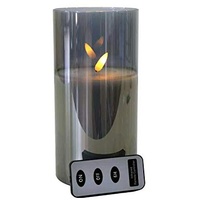 Hochwertige LED Kerze im Glas - mit Fernbedienung & Timer - ⌀ 10 cm - Realistische & Flackernde Flamme - Weihnachten Deko (Grau, Medium: 20 cm)