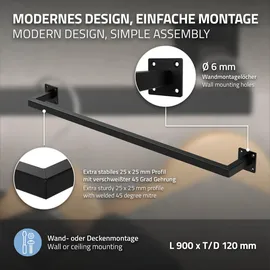 ML-Design Wandgarderobe Kleiderstange Rechteck Schwarz