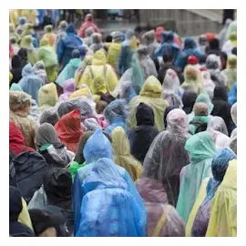 Relaxdays Regenponcho Einweg, 10er Set, Einmal Regencape mit Kapuze, für Erwachsene, Notfallponcho Damen & Herren, blau