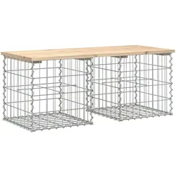 DELUKE® Gartenbank Gabionen BIKS aus Stahl 103x44x42cm Kiefernholz Natur Gabionenbank Gartentisch aus Gabionen Steinkorb Gabionengitter