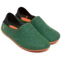 Gottstein Filzhausschuh Wool Slip-On aus 100% Schurwolle - für Damen & Herren - Rutschfeste Gummisohle Green/orange, 45 - 45 EU