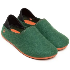 Gottstein Filzhausschuh Wool Slip-On aus 100% Schurwolle - für Damen & Herren - Rutschfeste Gummisohle Green/orange, 45 - 45 EU