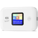 4G Mobiler WLAN Router, Tragbares WLAN für Unterwegs Ohne Vertrag, LTE Router 150 Mbps, 3000mAh Lange Akkulaufzeit, LCD Display, Mobiler Hotspot für Reisen, Camping, Hotels-Perlweiß