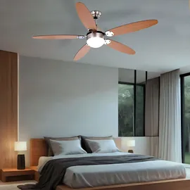 GLOBO Lighting - LED Deckenventilator mit Beleuchtung Deckenventilator mit Zugschalter, Sommer Winter, Flügel wendbar braun graphit 3 Stufen, 1x E14