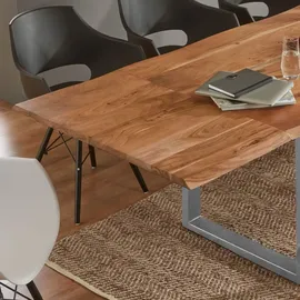 SAM Outillage Esstisch Baumkante Akazie natur 200(300)x100 Ansteckplatten silber ADINA