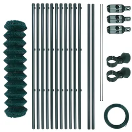 Estexo Maschendrahtzaunset Gartenzaun 1,50x25 m Gartenzaunset Zaunset grün Komplettset