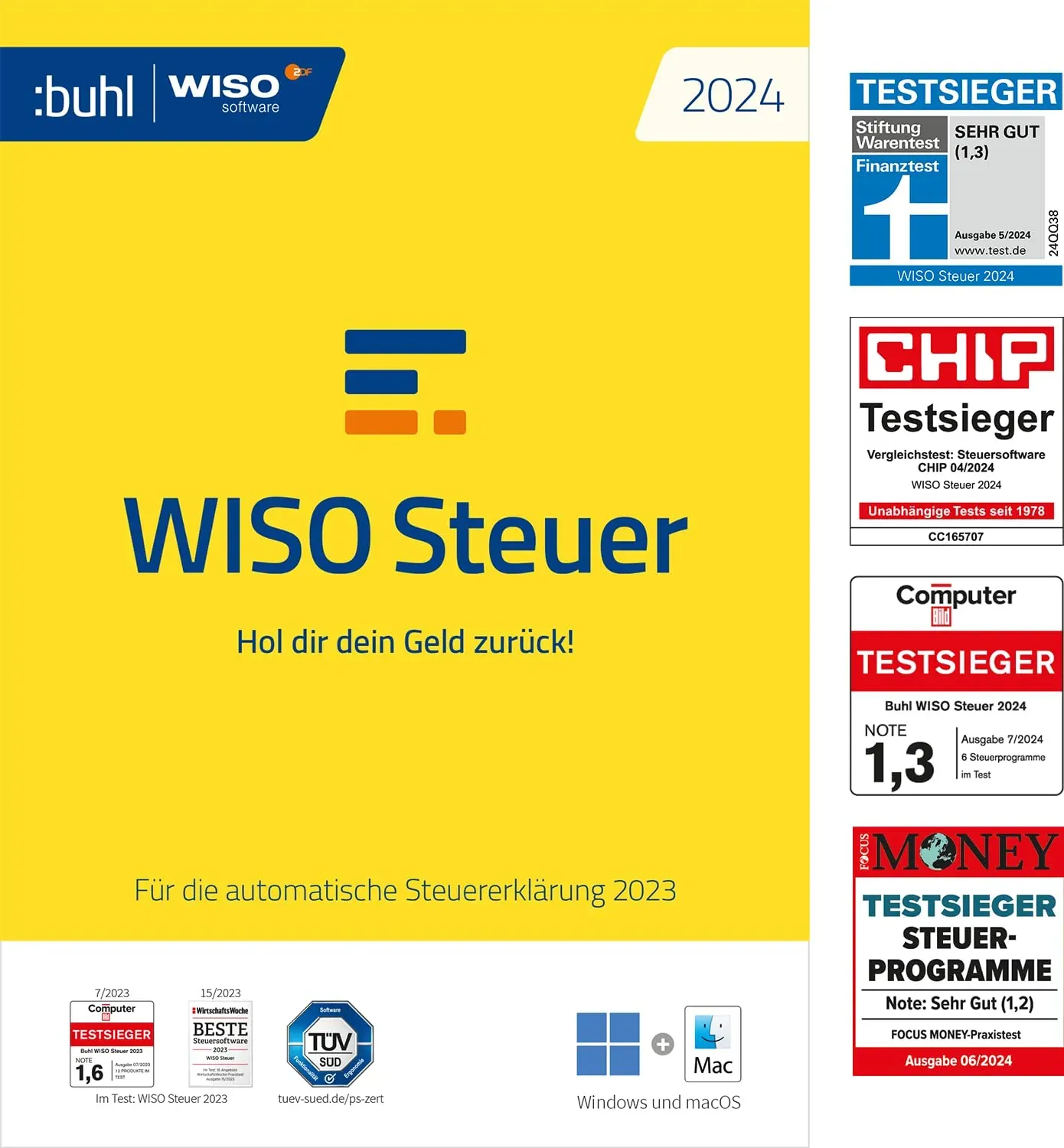 WISO Steuer 2024 (für Steuerjahr 2023), Für Windows, Mac, Smartphones und Tablets, frustfreie Verpackung