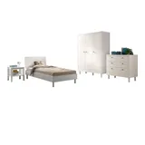 58aufmkessel Jugendzimmer, SET 90x200 Keeley Buche Weiß, Holz, Schrank Kommode