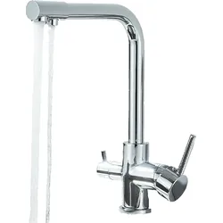 KLARWERK Felix | 3 Wege Premium Chrom glänzendTrinkwasser Armatur | Edelstahl Osmose Wasserhahn Küche |Mischbatterie - 360 Grad | Filter 3 Anschlüsse
