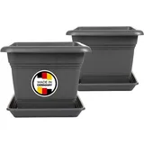 2er Set Blumentopf mit Löcher und Untersetzer, Blumentopf Gross 28x28 cm, Pflanzkübel Groß Außen, Pflanzentopf Pflanzkübel Kunststoff, Blumenkübel Pflanztöpfe Blumentöpfe Anthrazit, Model:Finn