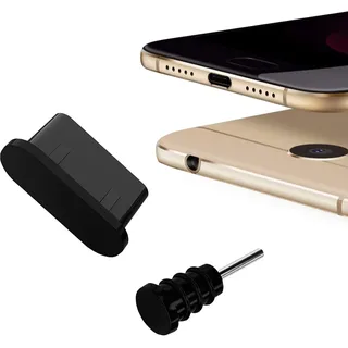 USB 3.1 Typ C Staubschutz passend für Apple iPhone 16 15 15 Pro 15 Plus 15 Pro Max | Kopfhörer Schutz Kappe Staub Stöpsel Type C | Schwarz