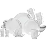 VAN WELL Kombiservice Montreal, 32-teilig, rund", schwarz-weiß (weiß, schwarz, grau), 32 tlg., Porzellan, Geschirr-Sets, mit Streifen in schwarz/grau, spülmaschinen- und mikrowellengeeignet