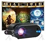 Mini Beamer mit Stativ 1080p mit WiFi Bluetooth Tragbarer Projektor, kompatibel mit HDMI, Smartphone, USB, TV-Stick, Heimkino, Schlafzimmer-Projektor, schwarz