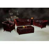 Salottini Chesterfield 3-Sitzer + 2-Sitzer + Sessel Leder Rot