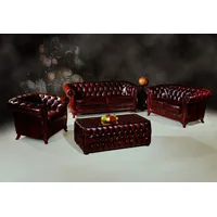 Salottini Chesterfield 3-Sitzer + 2-Sitzer + Sessel Leder Rot
