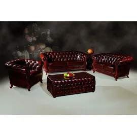 Salottini Chesterfield 3-Sitzer + 2-Sitzer + Sessel Leder Rot