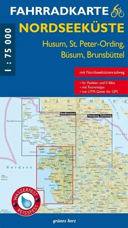 Fahrradkarte Nordseeküste - Husum  St. Peter-Ording  Büsum  Brunsbüttel  Karte (im Sinne von Landkarte)
