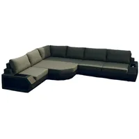 Sofa Dreams Gartenlounge-Set Rattan Sofa Polyrattan Couch Ecksofa Asti L Form lang Grau, Mit großer Relaxecke und LED-Beleuchtung grau