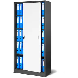 Jan Nowak Aktenschrank Büroschrank mit Schiebetüren Metall 4 Fachböden Pulverbeschichtung Abschließbar 185 cm x 90 cm x 40 cm (Anthrazit-Weiß)