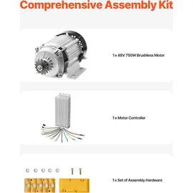 Vevor 750 W elektrischer bürstenloser Gleichstrommotor-Bausatz, Bürstenloser Elektromotor – 48 V 2700 U/min Motor mit verbessertem Drehzahlregler für Go Karts E-Bike Motorrad