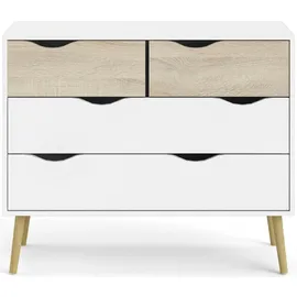 VCM Kommode mit 2 Kleinen und 2 Grossen Schubladen, weiss/eiche.