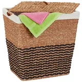Relaxdays Wäschekorb mit Deckel, aus Seegras, Baumwoll-Wäschesack 87L, HxBxT: 50x50x40 cm, Wäschebehälter, Natur/beige
