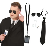 Fiestas Guirca Kostüm, Polizei Agent Geheimdienst Set Brille Mikrofon Accessoires Karneval schwarz