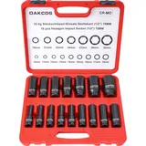 DAKCOS 16tlg 1/2" Schlagschrauber Nüsse Satz 10-32mm Sechskant Kraft Nuss Kraft Steckschlüssel Schlagnüsse, CR-MO