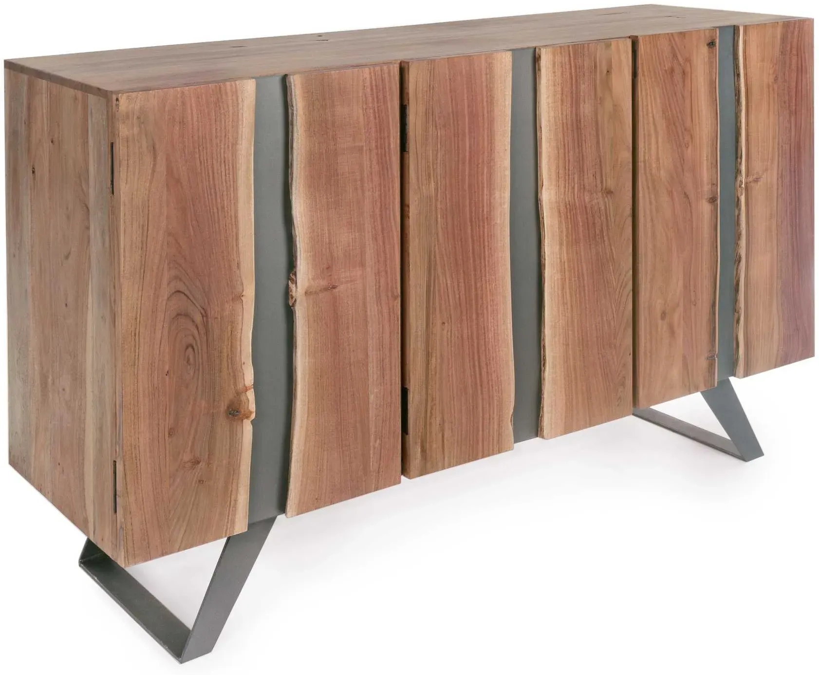 Sideboard Aron aus Akazienholz, modernes Design, Natur, 145 cm, Türen mit Metalleinsatz