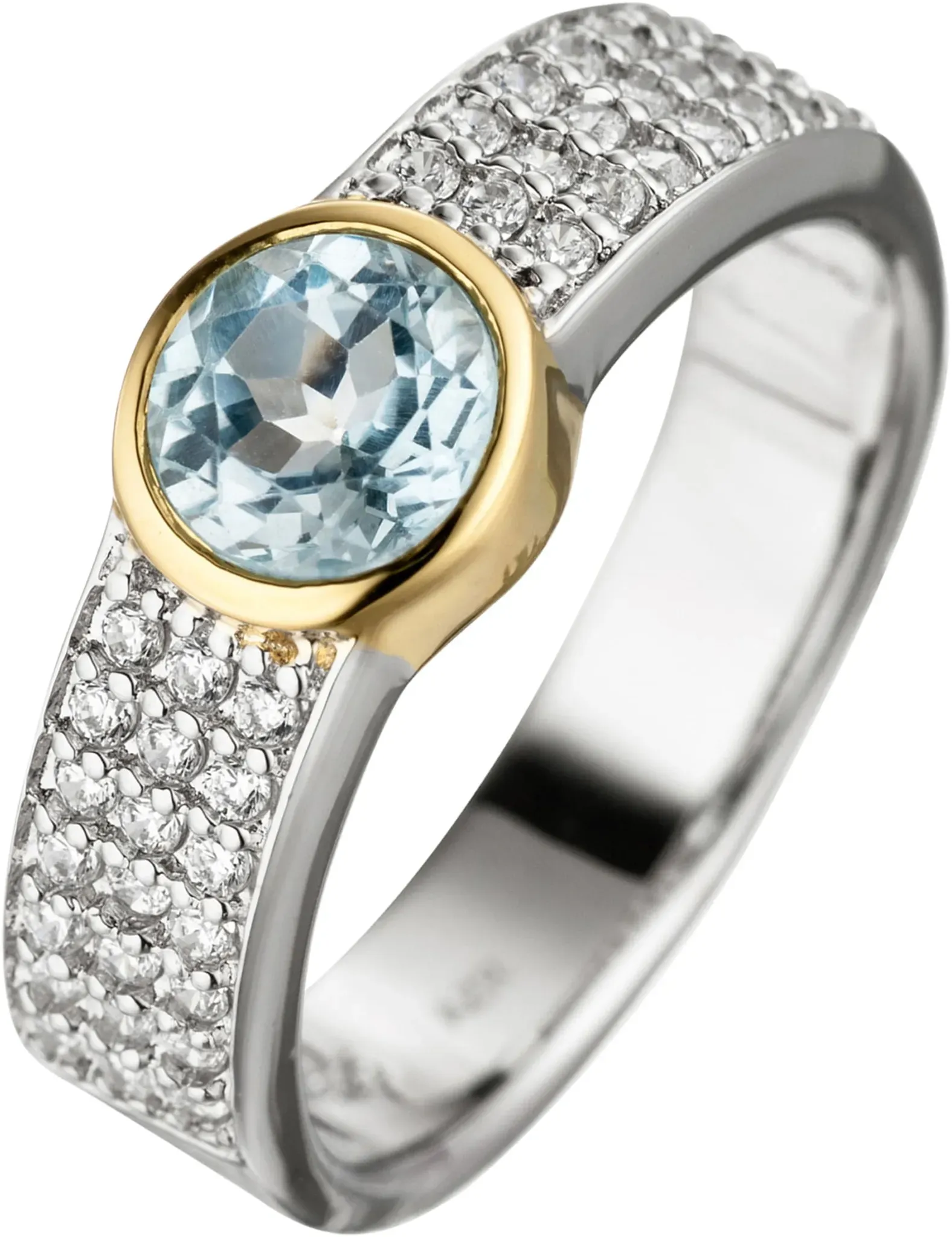 Fingerring JOBO Gr. 60, silber (silber 925), Fingerringe, Damen, 60, Silber 925 (Sterlingsilber), Fingerring, 925 Silber bicolor vergoldet Blautopas 42 Zirkonia
