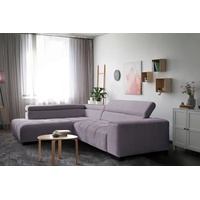 exxpo - sofa fashion Ecksofa »Positano, L-Form«, 3 verstellbare Kopfstützen, wahlw. mit Bettfunktion u. Kissen lila
