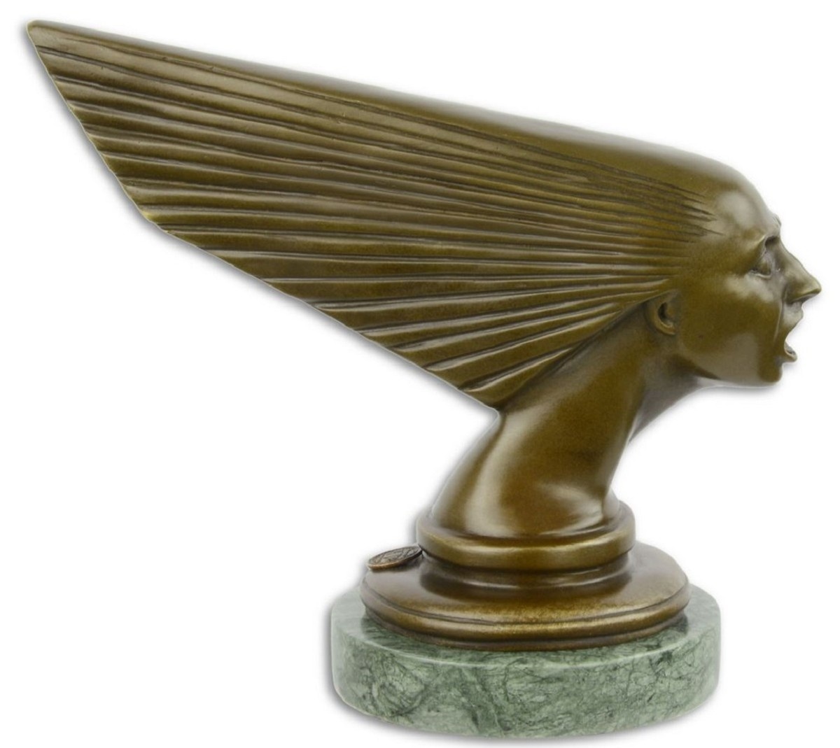 Casa Padrino Luxus Bronzefigur Spirit of the Wind Bronze / Grün 20,3 x 10,2 x H. 17,2 cm - Art Deco Bronze Skulptur mit Marmorsockel