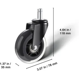 Vevor Bürostuhl Rollen(5er Set) φ76,2MM Ersatz-Hartbodenrollen aus Polyurethan Schreibtischstuhl Rollen 59kg Tragfähigkeit Drehstuhlrollen Ideal für Bürostühle Gaming-Stühle Drehstühle