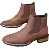 Generisch Cowboystiefel Herren,Westernstiefel Herren,Biker Boots,Cowboy Boots,Knöchel Kurz Cowboystiefel,Quadratische Zehe Mode Western Kleid Stiefel,Retro Kurze Stiefel Pu Leder - 43 EU