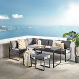 Ambia Garden Dining-Loungeset, Anthrazit, Schwarz, Metall, Glas, Textil, 16-teilig, Füllung: Schaumstoff,Faserbällchen, L-Form, 245x172 cm, Tische mit Glasplatte, Loungemöbel, Loungemöbel-Sets