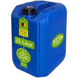 plasteo® 25 Liter Getränke- Wasserkanister mit 1 Schraubdeckel (DIN 61) | Lebensmittelecht | Stapelbar | Indoor und Outdoor | BPA Frei | Hergestellt in Deutschland | Blau