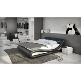 SalesFever Polsterbett, 180 x 200 cm | LED-Beleuchtung Kunstleder Design Bett in moderner Form, schwarz